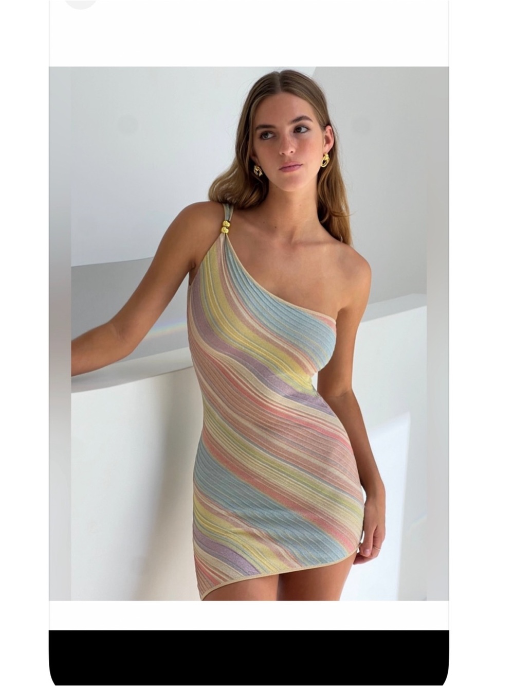 Kapri Milan mini dress with diagonal stripes in pastel colors and glittery